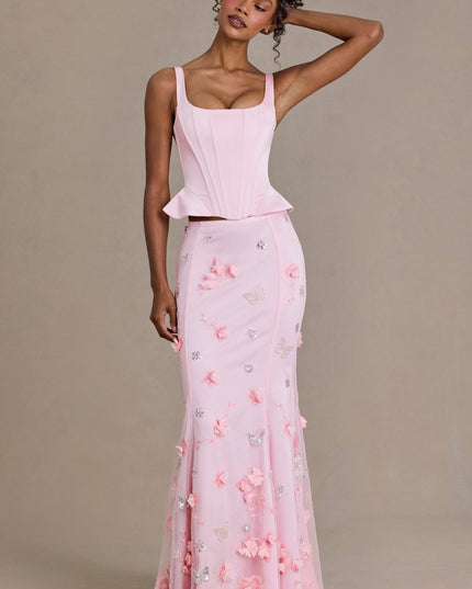 Baby Pink Embellished Tulle Skirt