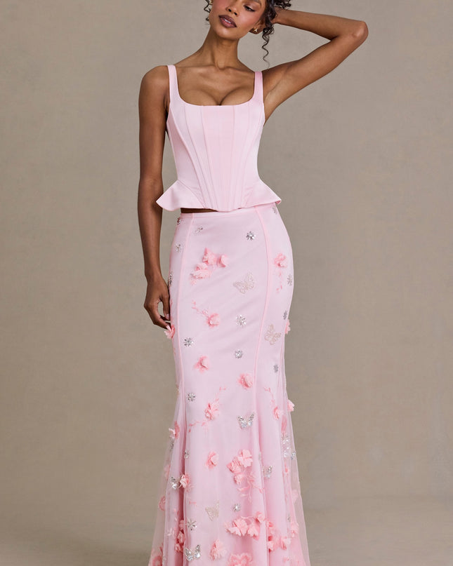 Baby Pink Embellished Tulle Skirt