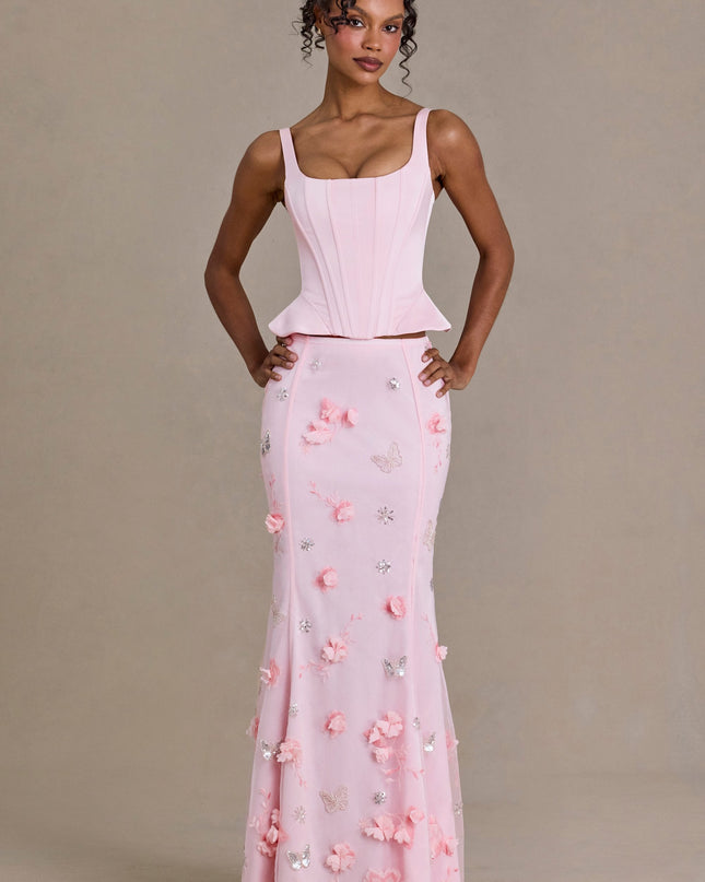 Baby Pink Embellished Tulle Skirt