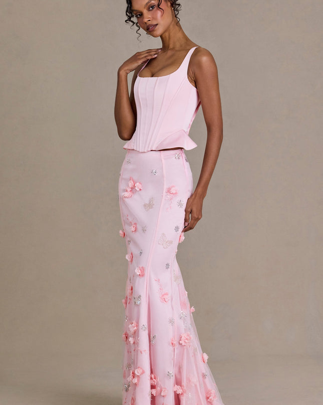 Baby Pink Embellished Tulle Skirt