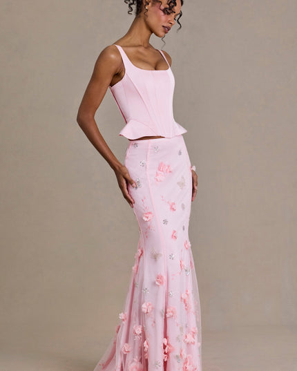 Baby Pink Embellished Tulle Skirt