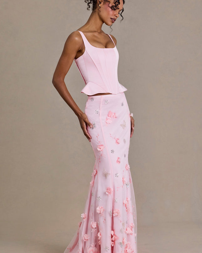 Baby Pink Embellished Tulle Skirt