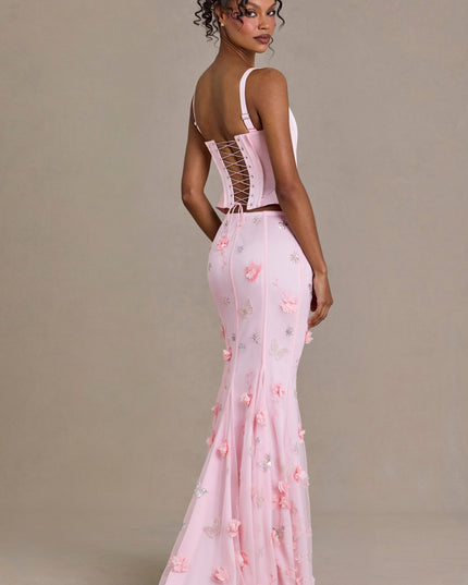 Baby Pink Embellished Tulle Skirt
