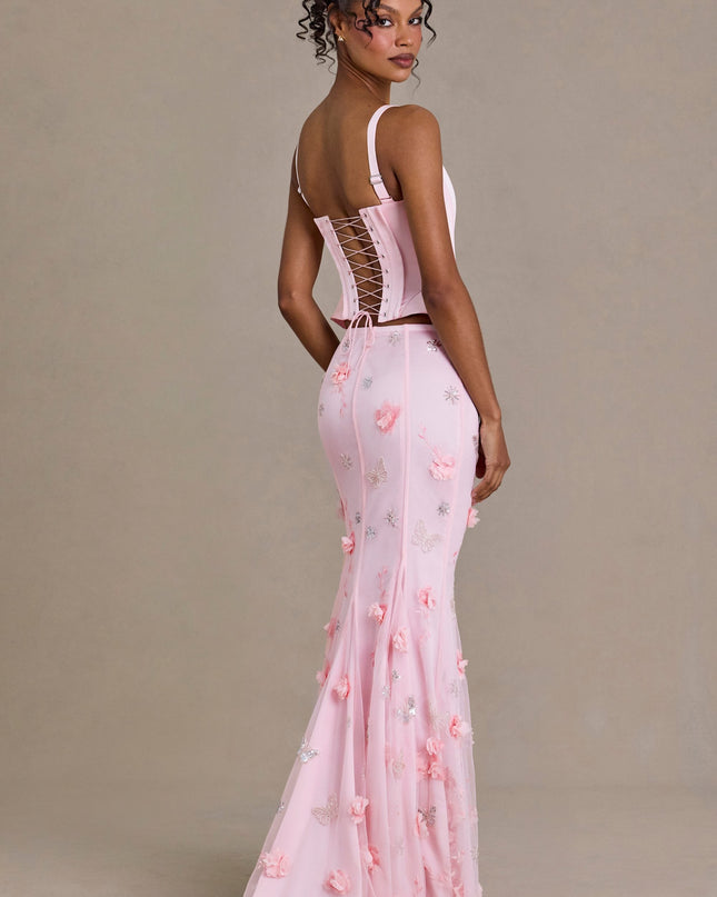 Baby Pink Embellished Tulle Skirt