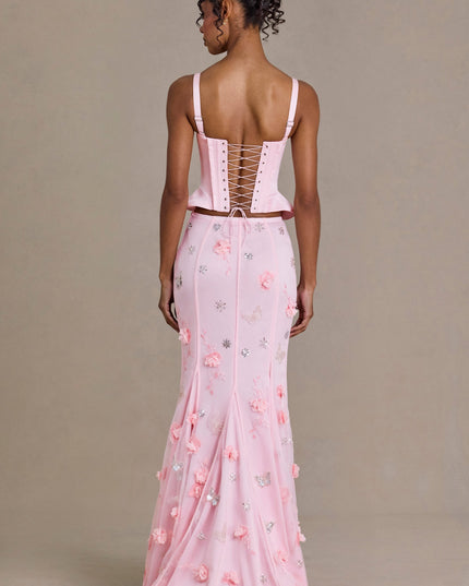 Baby Pink Satin Lace-Up Corset Top