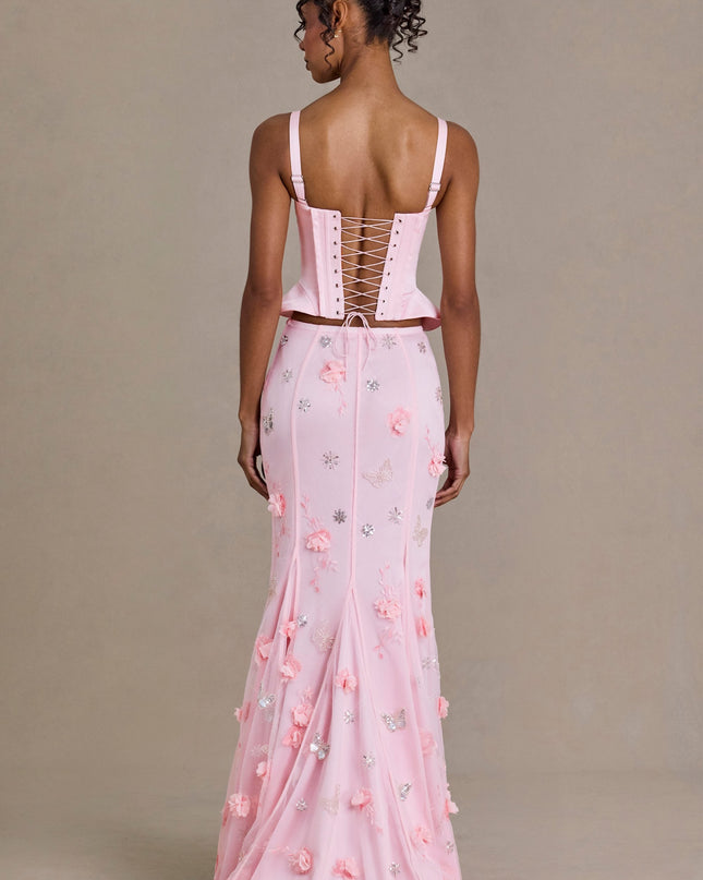 Baby Pink Satin Lace-Up Corset Top