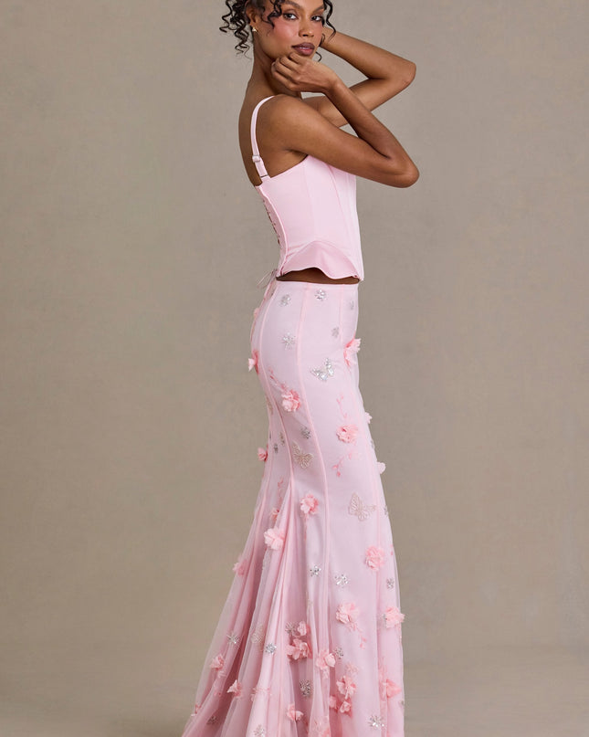 Baby Pink Satin Lace-Up Corset Top