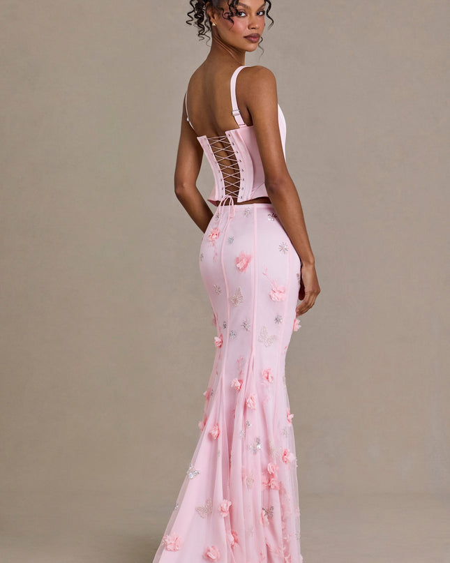 Baby Pink Satin Lace-Up Corset Top