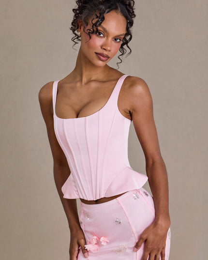 Baby Pink Satin Lace-Up Corset Top