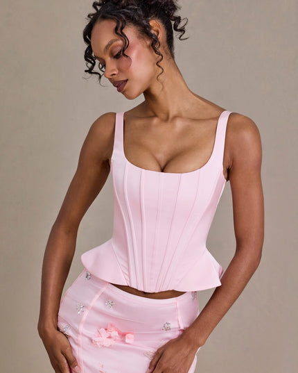 Baby Pink Satin Lace-Up Corset Top