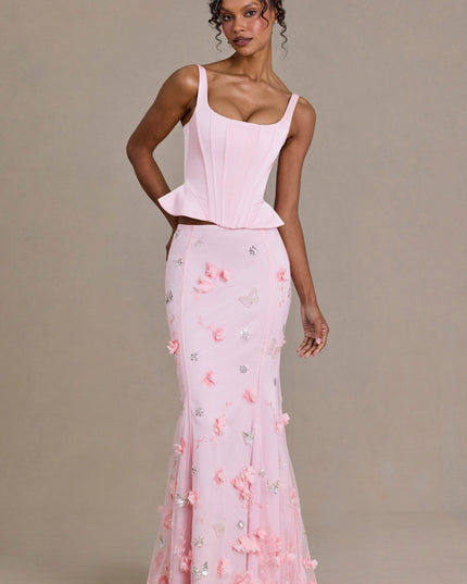 Baby Pink Satin Lace-Up Corset Top