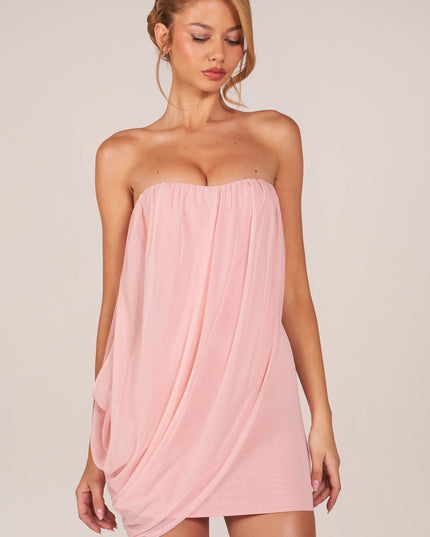 Blush Pink Bandeau Draped Mini Dress