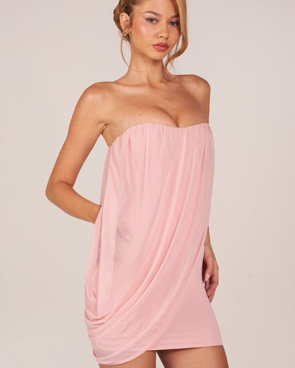 Blush Pink Bandeau Draped Mini Dress