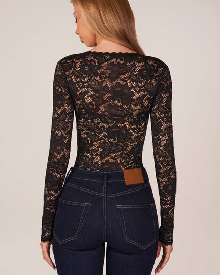 Black Long-Sleeve Laced Bodysuit