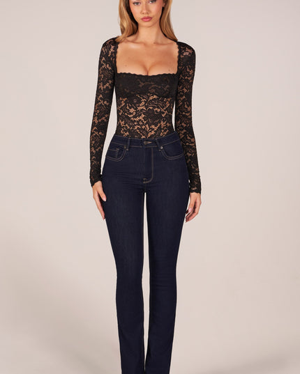 Black Long-Sleeve Laced Bodysuit
