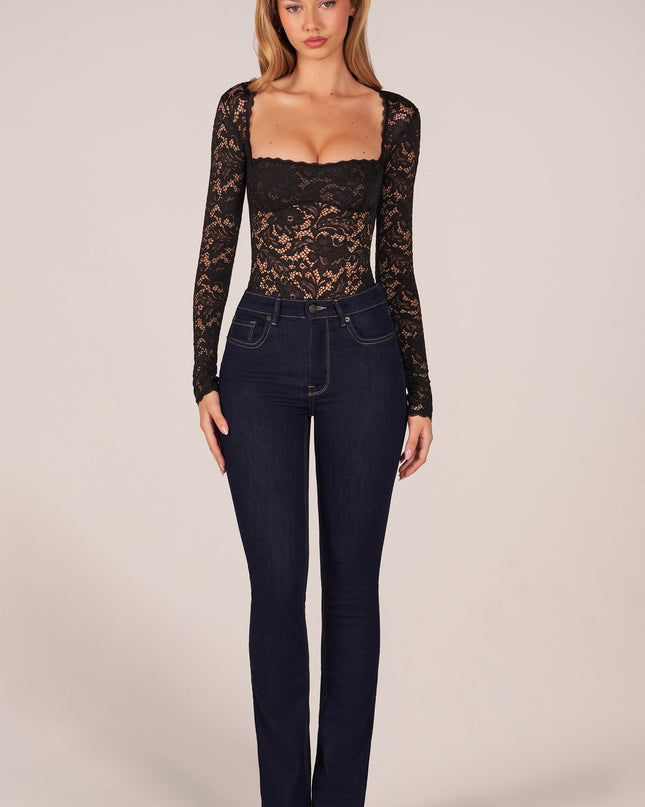 Black Long-Sleeve Laced Bodysuit