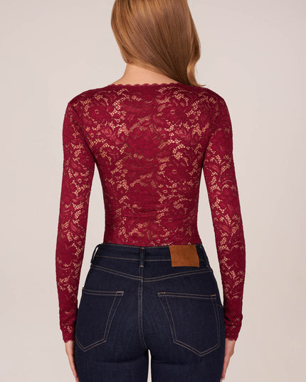 Wine Long-Sleeve Laced Bodysuit