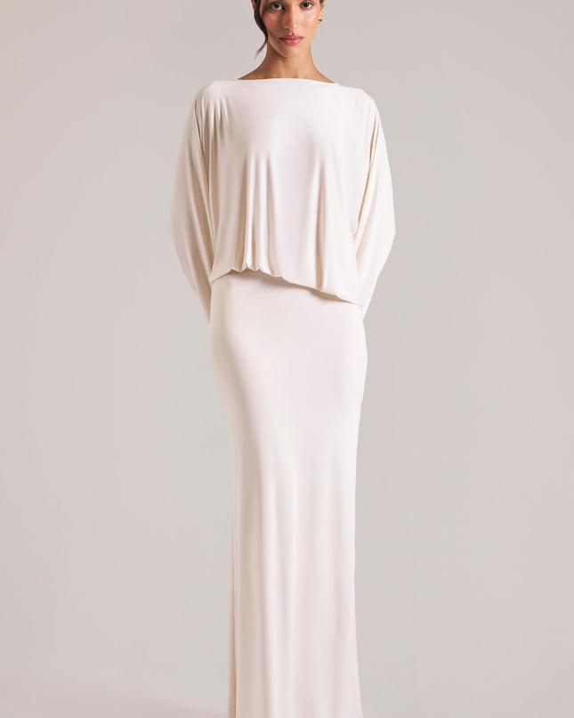 Vanilla Long-Sleeve Draped Maxi Dress