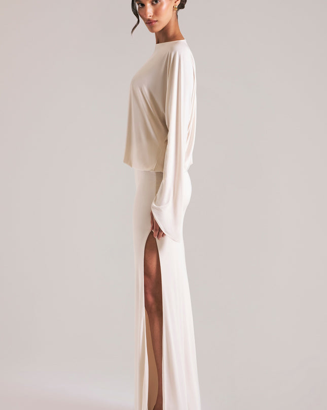 Vanilla Long-Sleeve Draped Maxi Dress