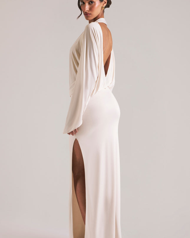 Vanilla Long-Sleeve Draped Maxi Dress