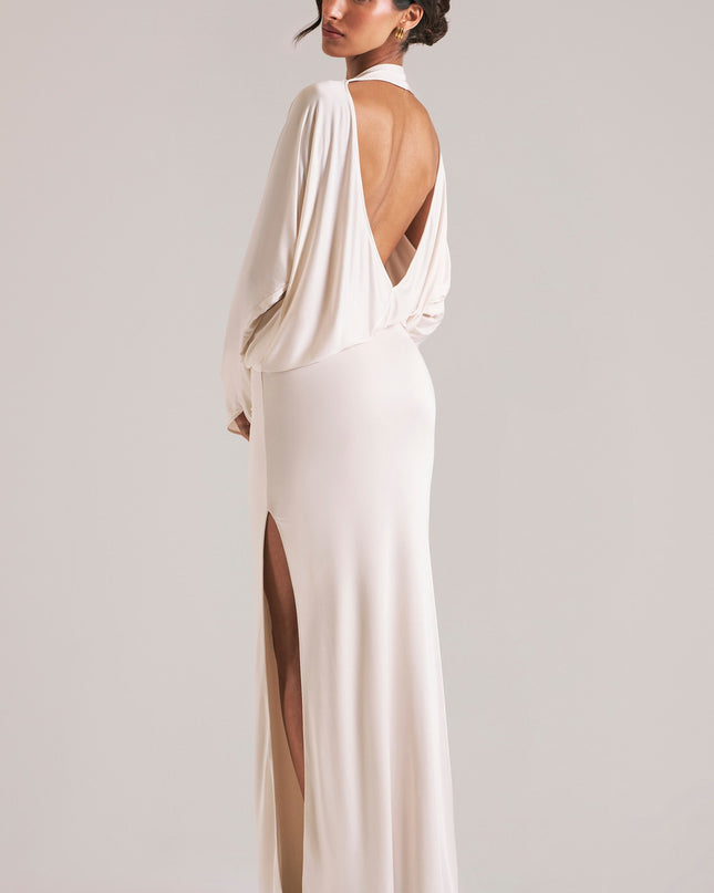 Vanilla Long-Sleeve Draped Maxi Dress