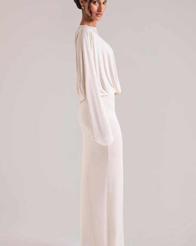 Vanilla Long-Sleeve Draped Maxi Dress