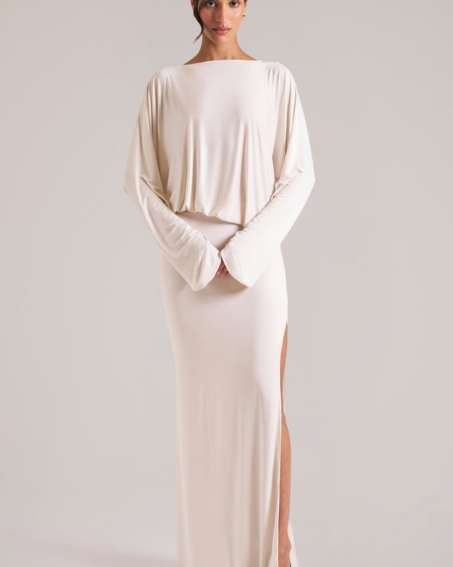 Vanilla Long-Sleeve Draped Maxi Dress