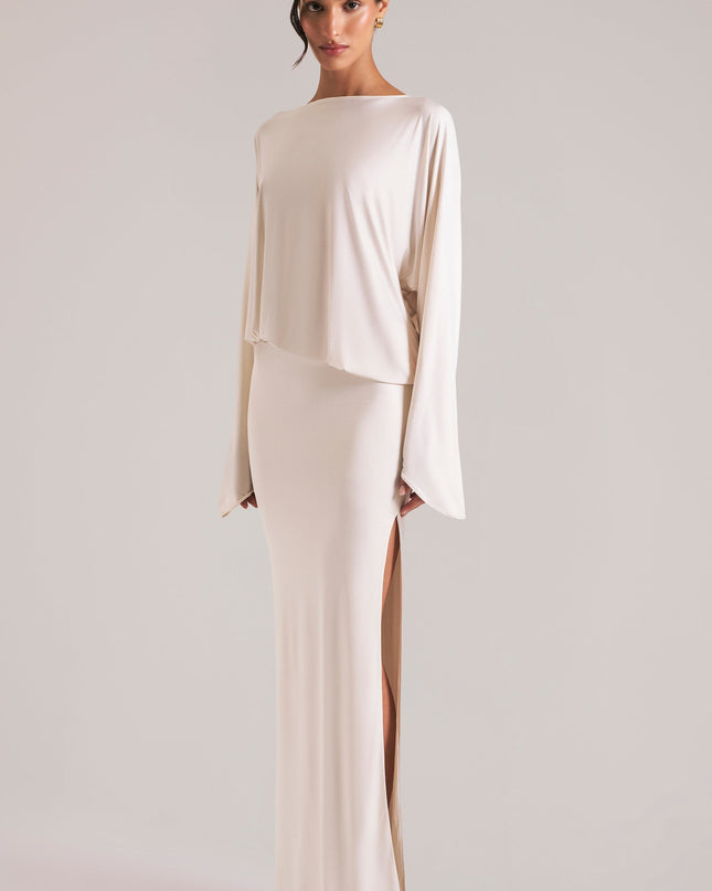Vanilla Long-Sleeve Draped Maxi Dress
