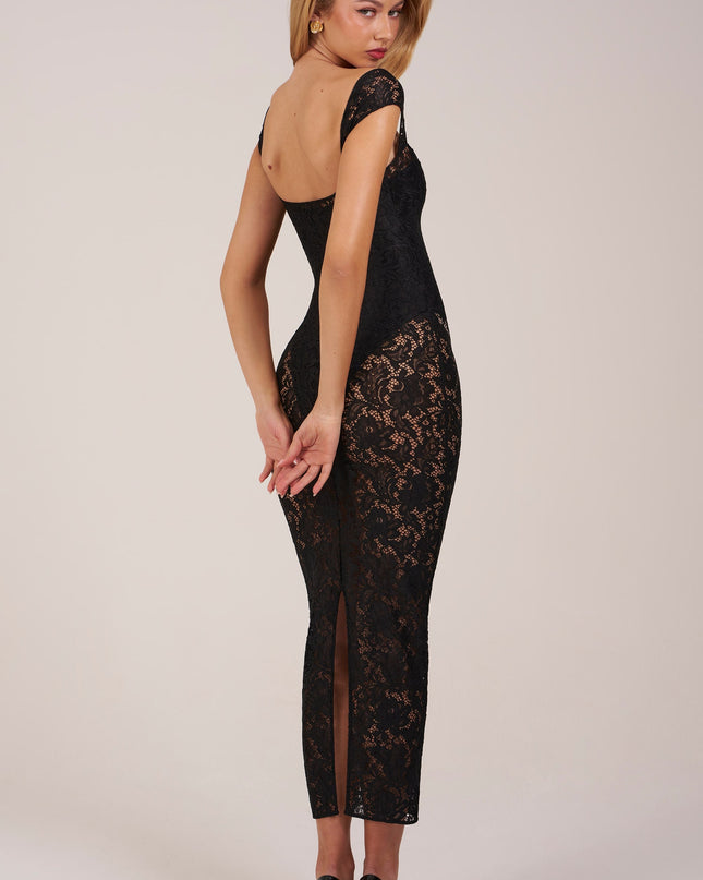 Black Sweetheart-Neck Maxi Dress
