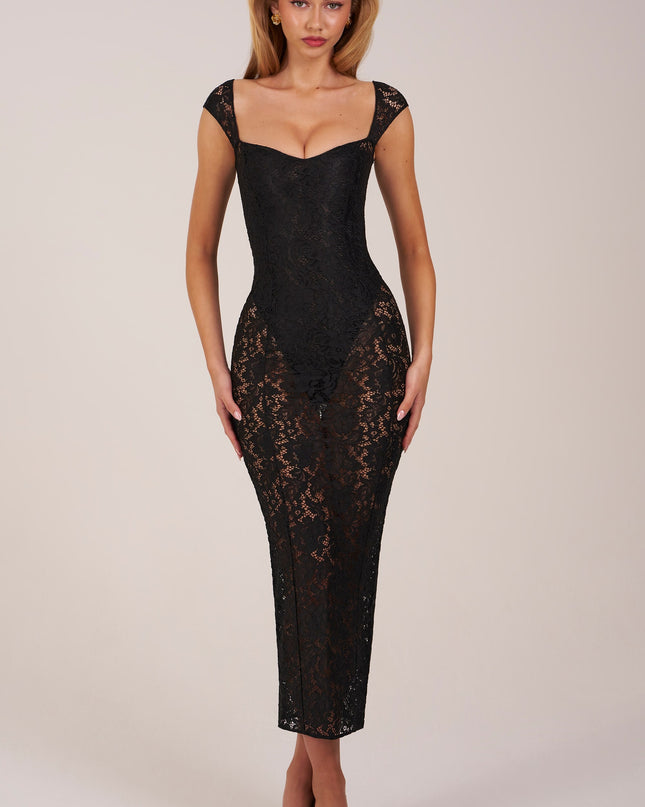 Black Sweetheart-Neck Maxi Dress
