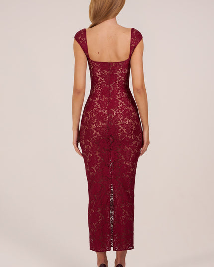 Wine Sweetheart-Neck Maxi Dress