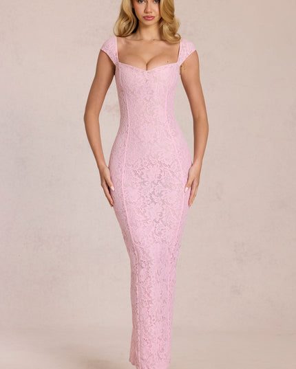 Blossom Pink Sweetheart-Neck Maxi Dress