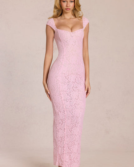 Blossom Pink Sweetheart-Neck Maxi Dress