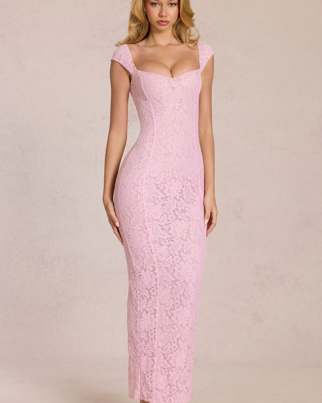 Blossom Pink Sweetheart-Neck Maxi Dress