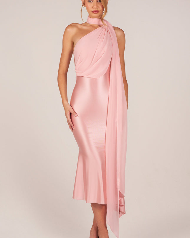Blush Scarf-Detail Midaxi Dress