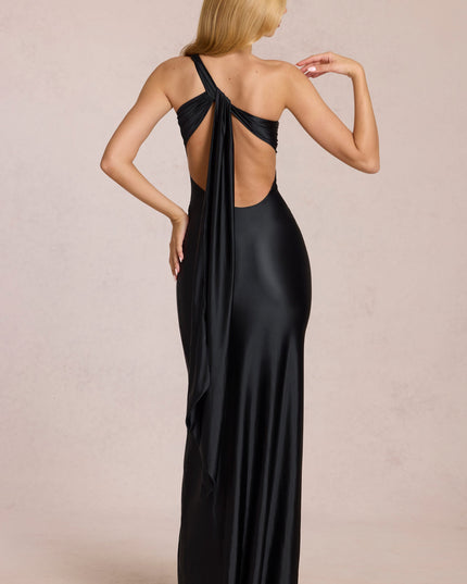 Black Asymmetric Tie-Back Gown