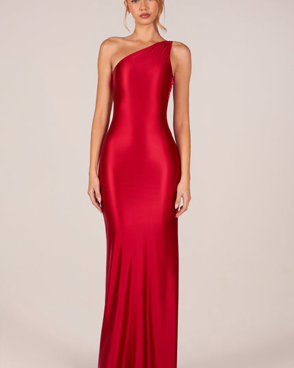 Cherry Asymmetric Tie-Back Gown