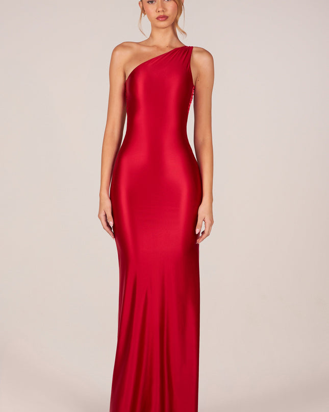 Cherry Asymmetric Tie-Back Gown