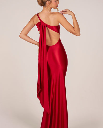 Cherry Asymmetric Tie-Back Gown