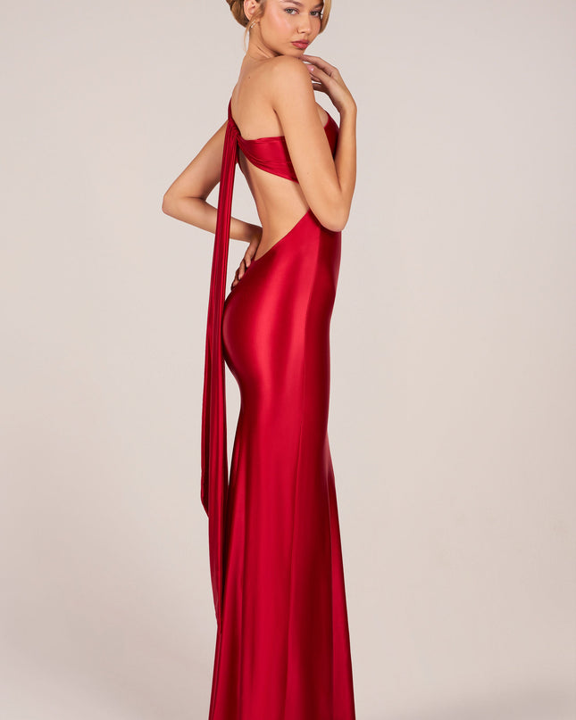 Cherry Asymmetric Tie-Back Gown