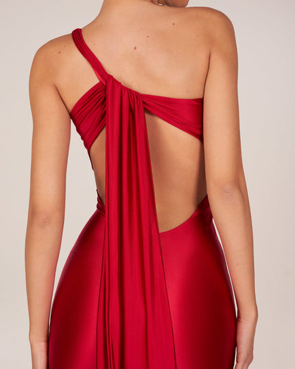 Cherry Asymmetric Tie-Back Gown