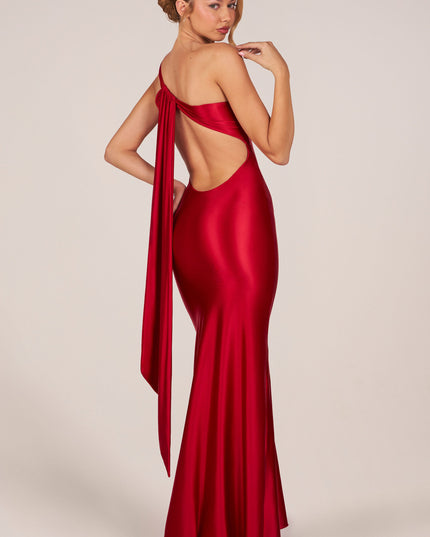 Cherry Asymmetric Tie-Back Gown