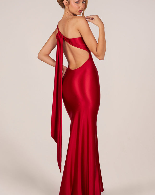 Cherry Asymmetric Tie-Back Gown