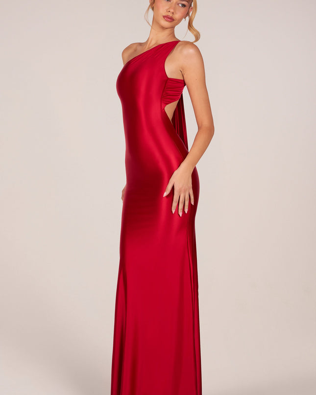 Cherry Asymmetric Tie-Back Gown