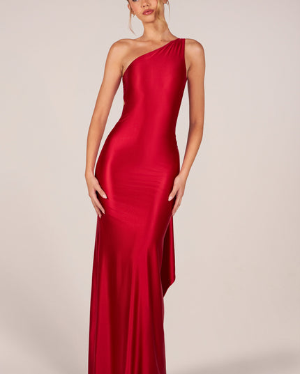 Cherry Asymmetric Tie-Back Gown