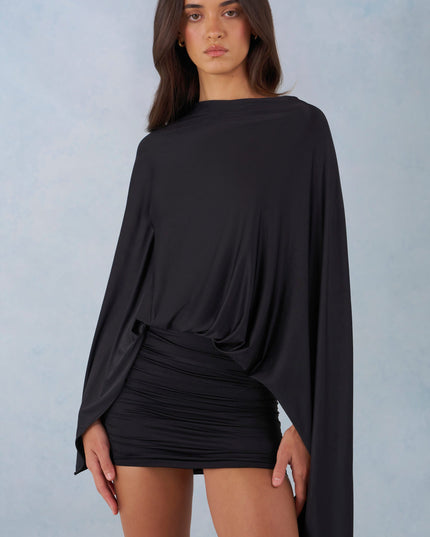 Black Draped Cape Mini Dress