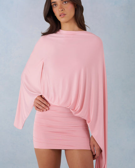 Blush Pink Draped Cape Mini Dress