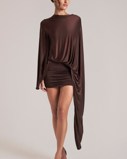 Chocolate Brown Draped Cape Mini Dress