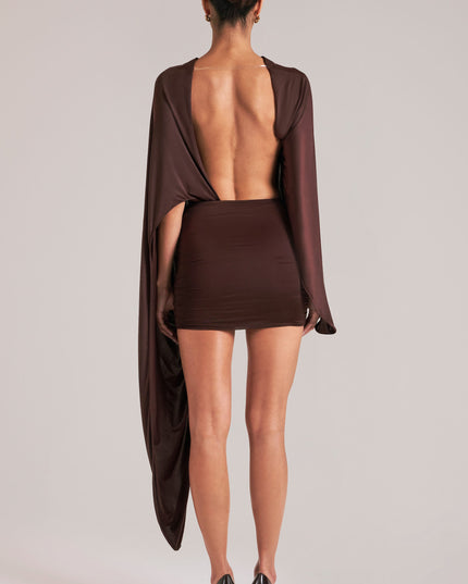 Chocolate Brown Draped Cape Mini Dress