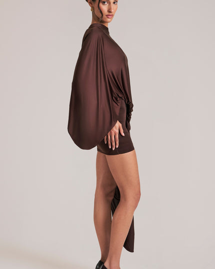 Chocolate Brown Draped Cape Mini Dress